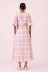 Shop_The Summer House_Off White Handloom Cotton Round Neck Pine Checkered Handwoven Dress _at_Aza_Fashions