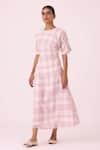 Buy_The Summer House_Off White Handloom Cotton Round Neck Pine Checkered Handwoven Dress _Online_at_Aza_Fashions