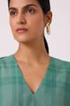 Buy_The Summer House_Green Handloom Cotton, Silk V-neck Rue Handwoven Top 