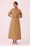 Buy_The Summer House_Beige Linen Cowl Neck Salome Tan Dress _at_Aza_Fashions