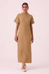 The Summer House_Beige Linen Cowl Neck Salome Tan Dress _Online_at_Aza_Fashions