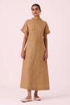 Buy_The Summer House_Beige Linen Cowl Neck Salome Tan Dress _Online_at_Aza_Fashions