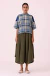 Shop_The Summer House_Blue Cotton High Neck Samovar Handwoven Top _at_Aza_Fashions