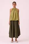 The Summer House_Green Cotton Halter Neck Sean Striped Ikat Top _Online_at_Aza_Fashions
