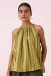 Buy_The Summer House_Green Cotton Halter Neck Sean Striped Ikat Top 