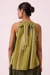 Shop_The Summer House_Green Cotton Halter Neck Sean Striped Ikat Top _at_Aza_Fashions