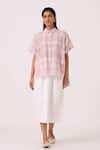 The Summer House_Off White Cotton Collared Sibyl Checkered Handwoven Shirt _Online_at_Aza_Fashions