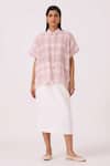Buy_The Summer House_Off White Cotton Collared Sibyl Checkered Handwoven Shirt _Online_at_Aza_Fashions