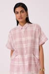Buy_The Summer House_Off White Cotton Collared Sibyl Checkered Handwoven Shirt _at_Aza_Fashions