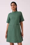 Shop_The Summer House_Green Linen Collared Tula Shift Dress _Online_at_Aza_Fashions