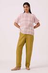 The Summer House_Off White Handloom Cotton Mandarin Collar Ursula Checkered Handwoven Top _Online_at_Aza_Fashions