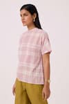 Buy_The Summer House_Off White Handloom Cotton Mandarin Collar Ursula Checkered Handwoven Top _Online_at_Aza_Fashions