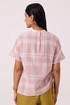Shop_The Summer House_Off White Handloom Cotton Mandarin Collar Ursula Checkered Handwoven Top _at_Aza_Fashions
