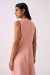 Shop_The Summer House_Pink Handloom Cotton, Twill Round Neck Vronsky Handwoven Jumpsuit _at_Aza_Fashions
