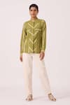 The Summer House_Green Cotton Mandarin Collar Wilde Striped Ikat Shirt _Online_at_Aza_Fashions
