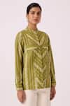 Buy_The Summer House_Green Cotton Mandarin Collar Wilde Striped Ikat Shirt _Online_at_Aza_Fashions