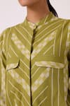 The Summer House_Green Cotton Mandarin Collar Wilde Striped Ikat Shirt _at_Aza_Fashions