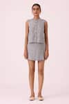 The Summer House_Black Linen Round Neck Wotton Houndstooth Top _Online_at_Aza_Fashions