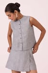 Shop_The Summer House_Black Linen Round Neck Wotton Houndstooth Top _Online_at_Aza_Fashions