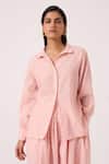 Buy_The Summer House_Pink Handloom Cotton Collared Yeji Handwoven Shirt _at_Aza_Fashions