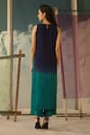 Shop_Radha Sharma_Aqua Georgette, Crepe Embroidery Round Neck Ombre Tunic And Pant Set _at_Aza_Fashions