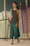 Radha Sharma_Aqua Georgette, Crepe Embroidery Round Neck Ombre Tunic And Pant Set _Online_at_Aza_Fashions