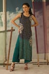 Buy_Radha Sharma_Aqua Georgette, Crepe Embroidery Round Neck Ombre Tunic And Pant Set _at_Aza_Fashions