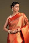 Zal From Benaras_Red Silk Zari Brocade Banarasi Handloom Saree With Unstitched Blouse Piece _Online_at_Aza_Fashions