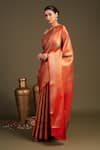 Shop_Zal From Benaras_Red Silk Zari Brocade Banarasi Handloom Saree With Unstitched Blouse Piece _Online_at_Aza_Fashions