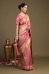 Zal From Benaras_Pink Tissue, Silk Banarasi Handloom Saree With Unstitched Blouse Piece _Online_at_Aza_Fashions