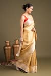 Zal From Benaras_Gold Silk Katan Tissue Banarasi Handloom Saree With Unstitched Blouse Piece _at_Aza_Fashions