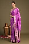 Shop_Zal From Benaras_Lavender Silk Pure Banarasi Handloom Saree With Unstitched Blouse Piece _Online_at_Aza_Fashions