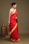 Zal From Benaras_Red Silk Chand Taare Pure Banarasi Handloom Saree With Unstitched Blouse Piece _at_Aza_Fashions
