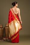 Shop_Zal From Benaras_Red Silk Chand Taare Pure Banarasi Handloom Saree With Unstitched Blouse Piece _at_Aza_Fashions