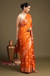 Zal From Benaras_Orange Moonga Silk Banarasi Handloom Saree With Unstitched Blouse Piece _Online_at_Aza_Fashions