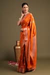 Buy_Zal From Benaras_Orange Moonga Silk Banarasi Handloom Saree With Unstitched Blouse Piece _Online_at_Aza_Fashions