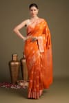 Buy_Zal From Benaras_Orange Moonga Silk Banarasi Handloom Saree With Unstitched Blouse Piece _at_Aza_Fashions