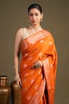 Shop_Zal From Benaras_Orange Moonga Silk Banarasi Handloom Saree With Unstitched Blouse Piece _Online_at_Aza_Fashions