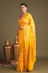 Shop_Zal From Benaras_Yellow Silk Pure Banarasi Handloom Saree With Unstitched Blouse Piece _Online_at_Aza_Fashions