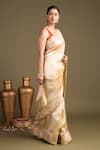 Zal From Benaras_Beige Silk Katan Banarasi Handloom Saree With Unstitched Blouse Piece _Online_at_Aza_Fashions