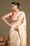 Shop_Zal From Benaras_Beige Silk Katan Banarasi Handloom Saree With Unstitched Blouse Piece _Online_at_Aza_Fashions
