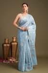 Buy_Zal From Benaras_Blue Silk Pure Banarasi Handloom Saree With Unstitched Blouse Piece _at_Aza_Fashions