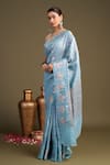 Buy_Zal From Benaras_Blue Silk Pure Banarasi Handloom Saree With Unstitched Blouse Piece _Online_at_Aza_Fashions
