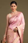 Shop_Zal From Benaras_Pink Silk Pure Banarasi Handloom Saree With Unstitched Blouse Piece _Online_at_Aza_Fashions
