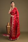 Zal From Benaras_Red Silk Embroidery Pure Banarasi Handloom Saree With Unstitched Blouse Piece_Online_at_Aza_Fashions