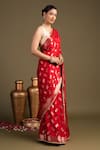 Buy_Zal From Benaras_Red Silk Embroidery Pure Banarasi Handloom Saree With Unstitched Blouse Piece_Online_at_Aza_Fashions