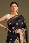 Zal From Benaras_Black Silk Zari Pure Banarasi Handloom Saree With Unstitched Blouse Piece _Online_at_Aza_Fashions