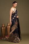 Shop_Zal From Benaras_Black Silk Zari Pure Banarasi Handloom Saree With Unstitched Blouse Piece _Online_at_Aza_Fashions