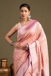Buy_Zal From Benaras_Pink Silk Pure Katan Satin Banarasi Handloom Saree With Unstitched Blouse Piece_Online_at_Aza_Fashions