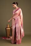 Shop_Zal From Benaras_Pink Silk Pure Katan Satin Banarasi Handloom Saree With Unstitched Blouse Piece_Online_at_Aza_Fashions